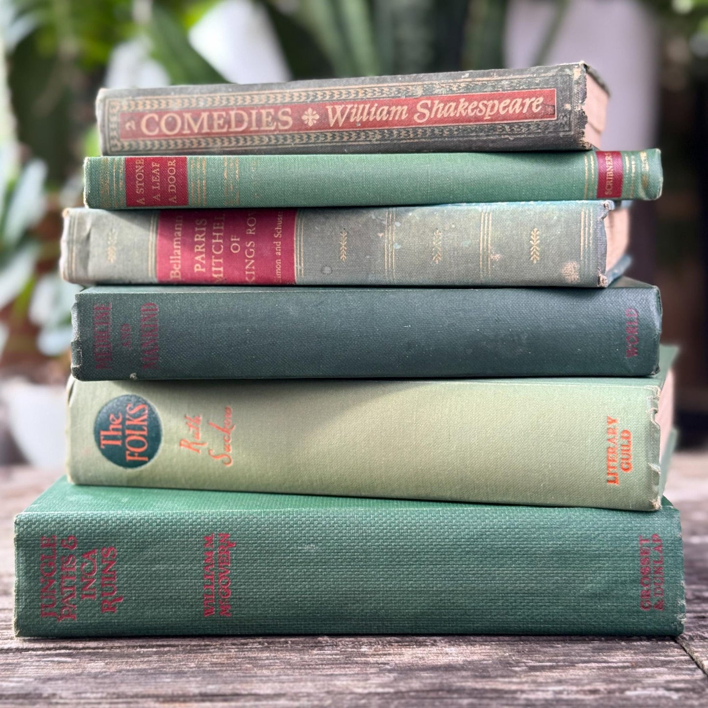 Vintage Olive Green Books for Mid Century Shelf Styling - Pretty Old Books