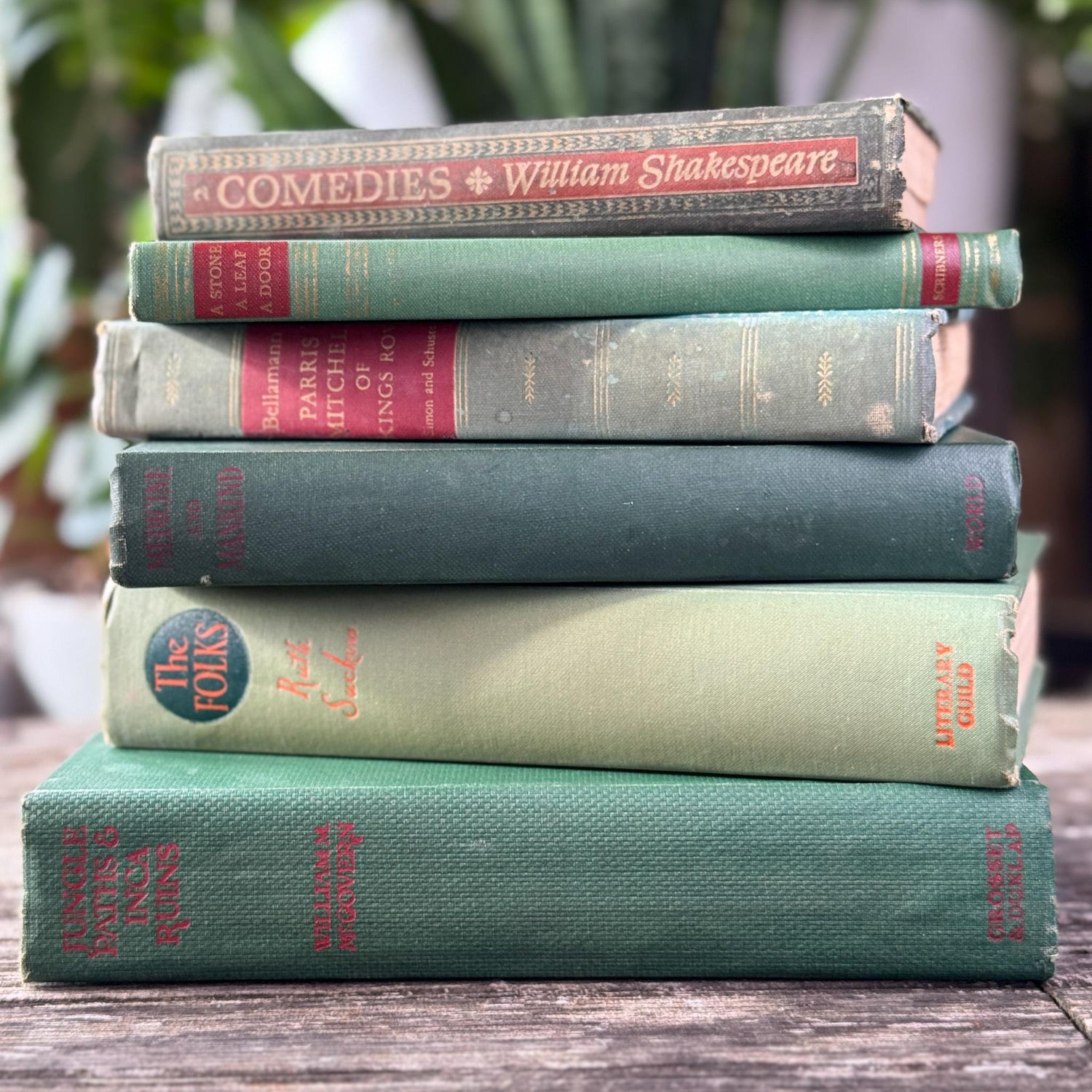 Vintage Olive Green Books for Mid Century Shelf Styling - Pretty Old Books
