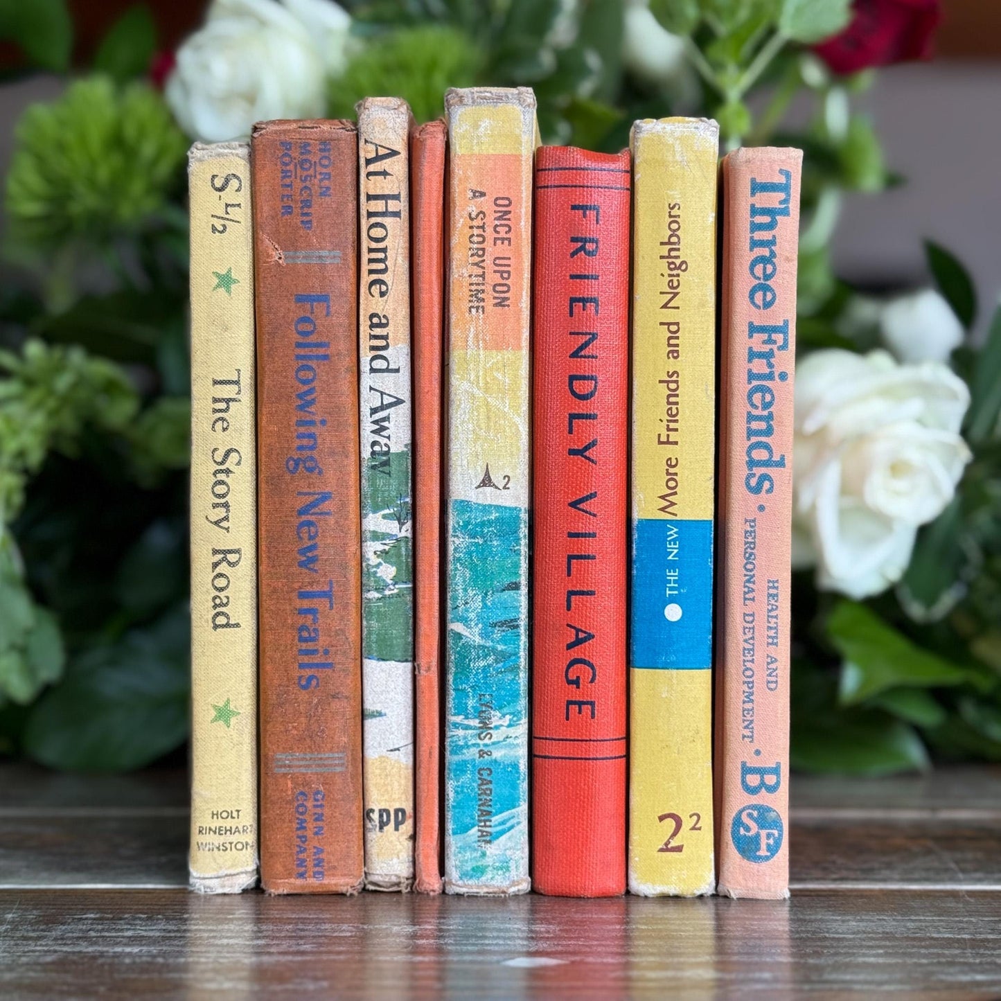 Vintage Orange and Yellow Elementary School Mid Century School Books - Pretty Old Books