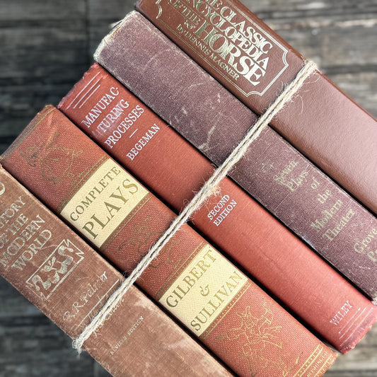 Vintage Oversized Book Bundle in Rich Brown, Rust & Terra Cotta - Pretty Old Books