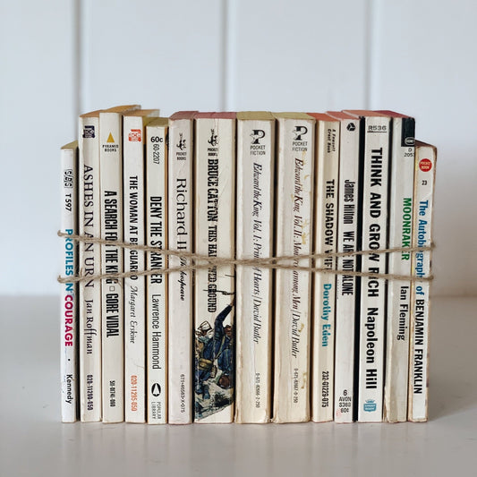 Vintage Paperback Classic Books, Beige and White Book Bundle, Handmade Decor - Pretty Old Books