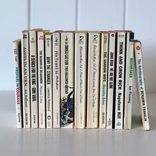 Vintage Paperback Classic Books, Beige and White Book Bundle, Handmade Decor - Pretty Old Books