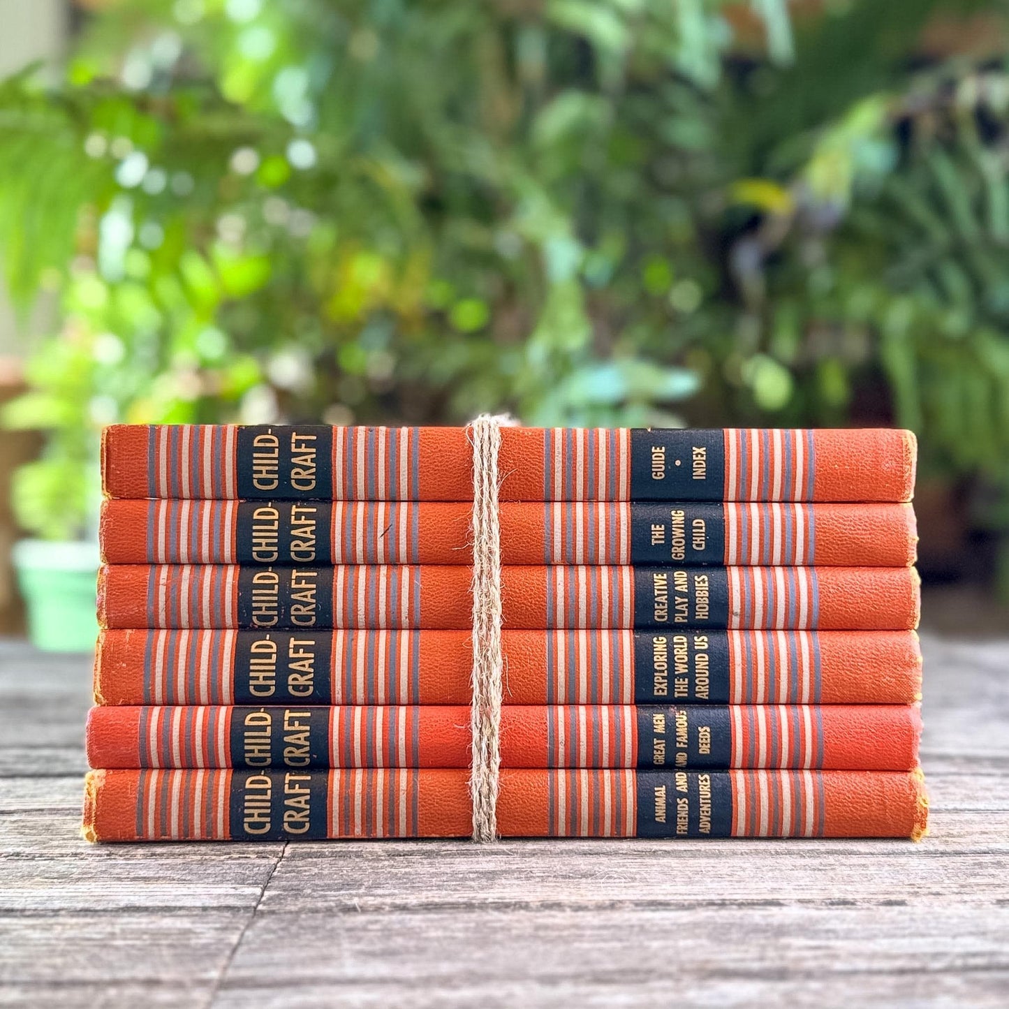 Vintage Partial 1949 Childcraft Orange and Black Mid Century Children's Reference Set - Pretty Old Books