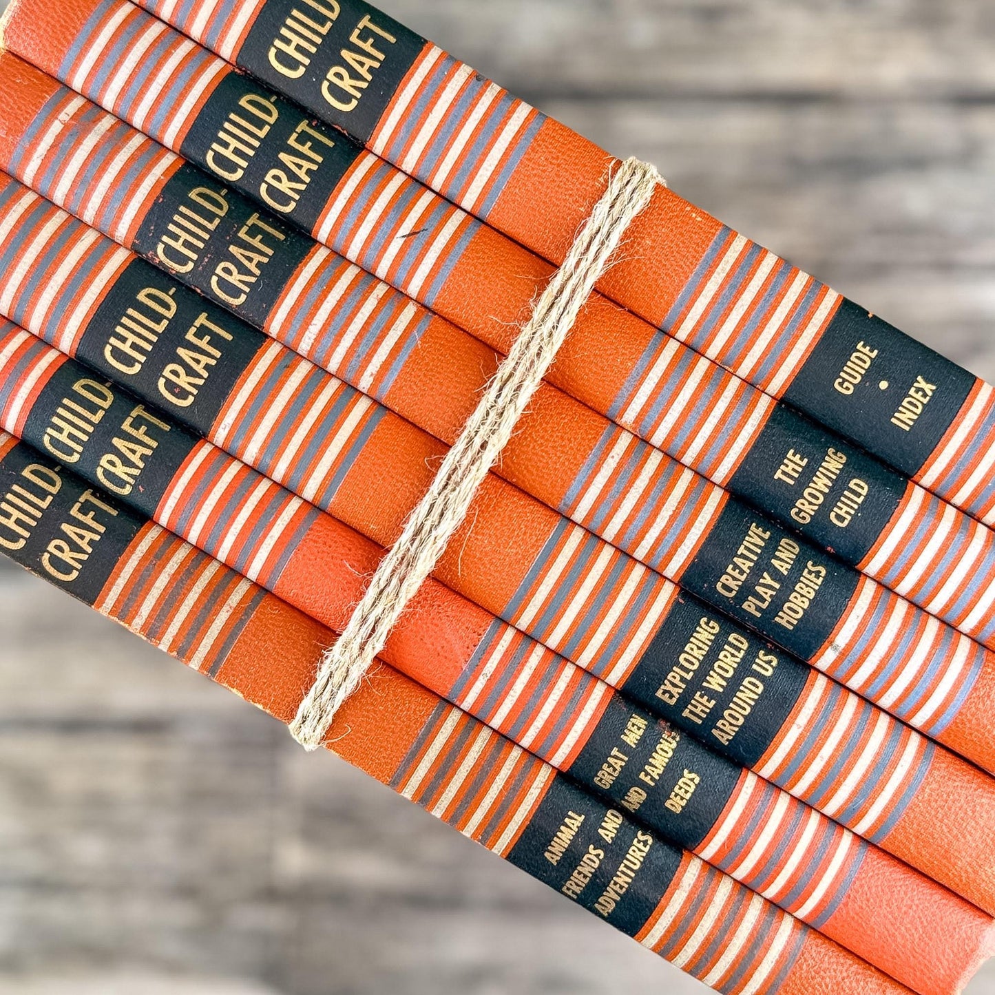 Vintage Partial 1949 Childcraft Orange and Black Mid Century Children's Reference Set - Pretty Old Books