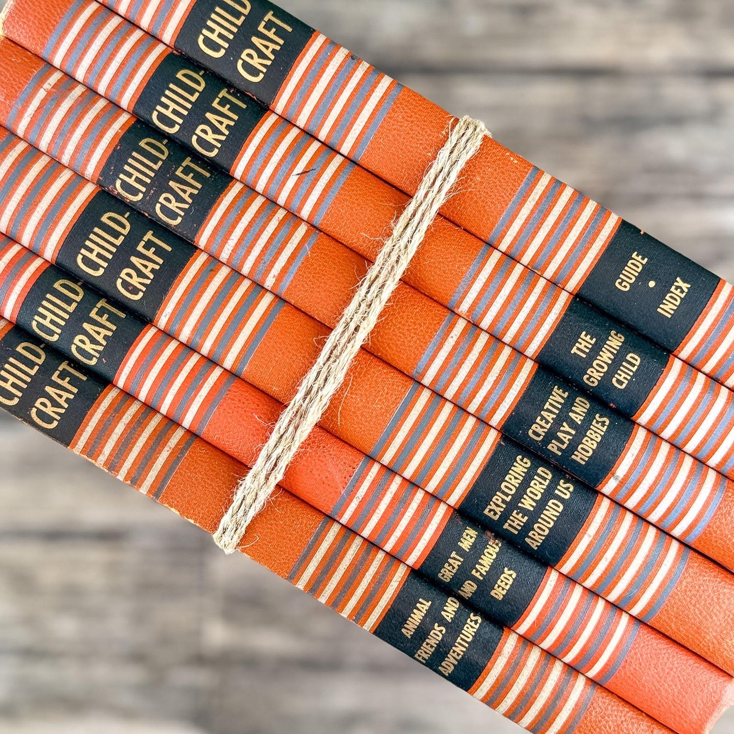 Vintage Partial 1949 Childcraft Orange and Black Mid Century Children's Reference Set - Pretty Old Books