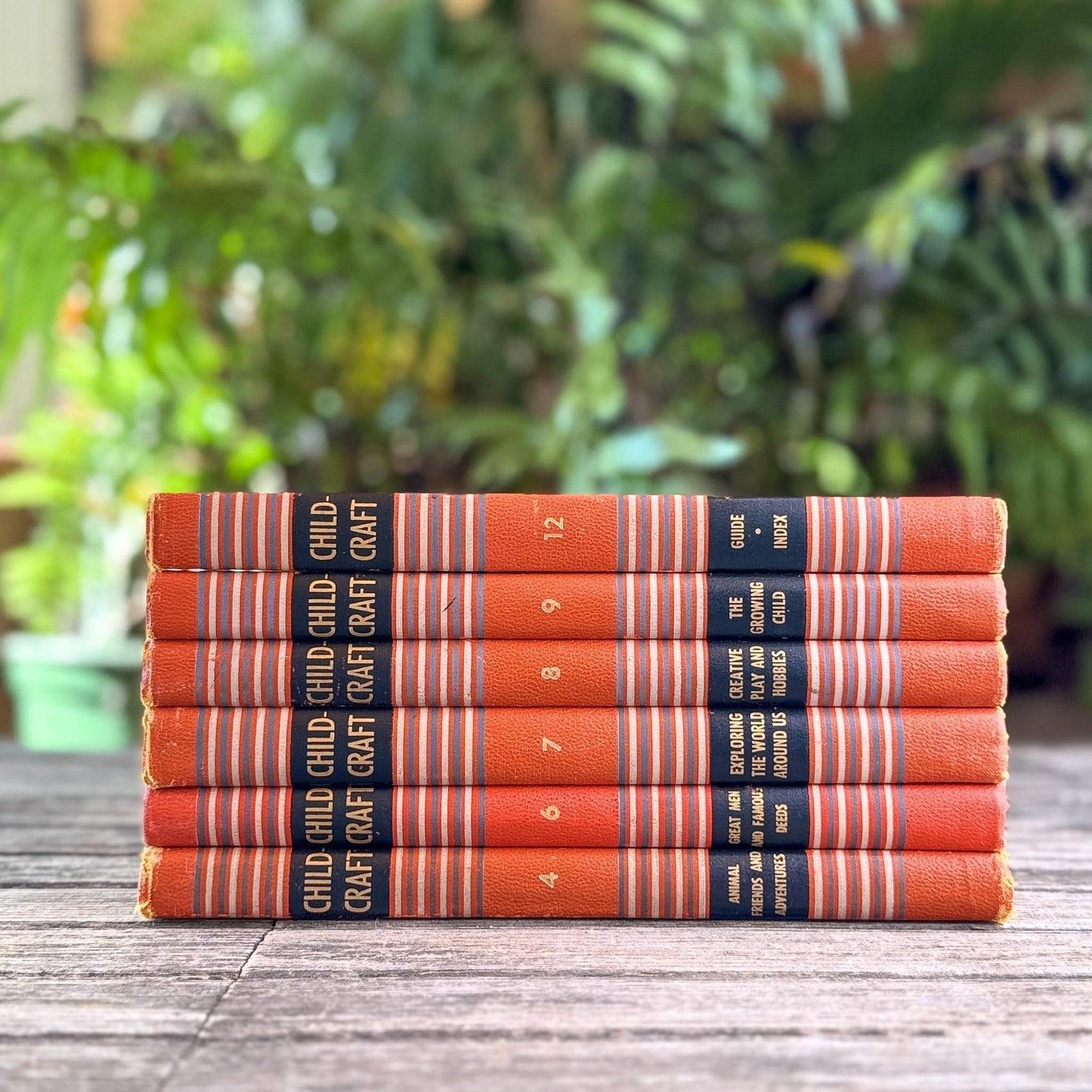 Vintage Partial 1949 Childcraft Orange and Black Mid Century Children's Reference Set - Pretty Old Books