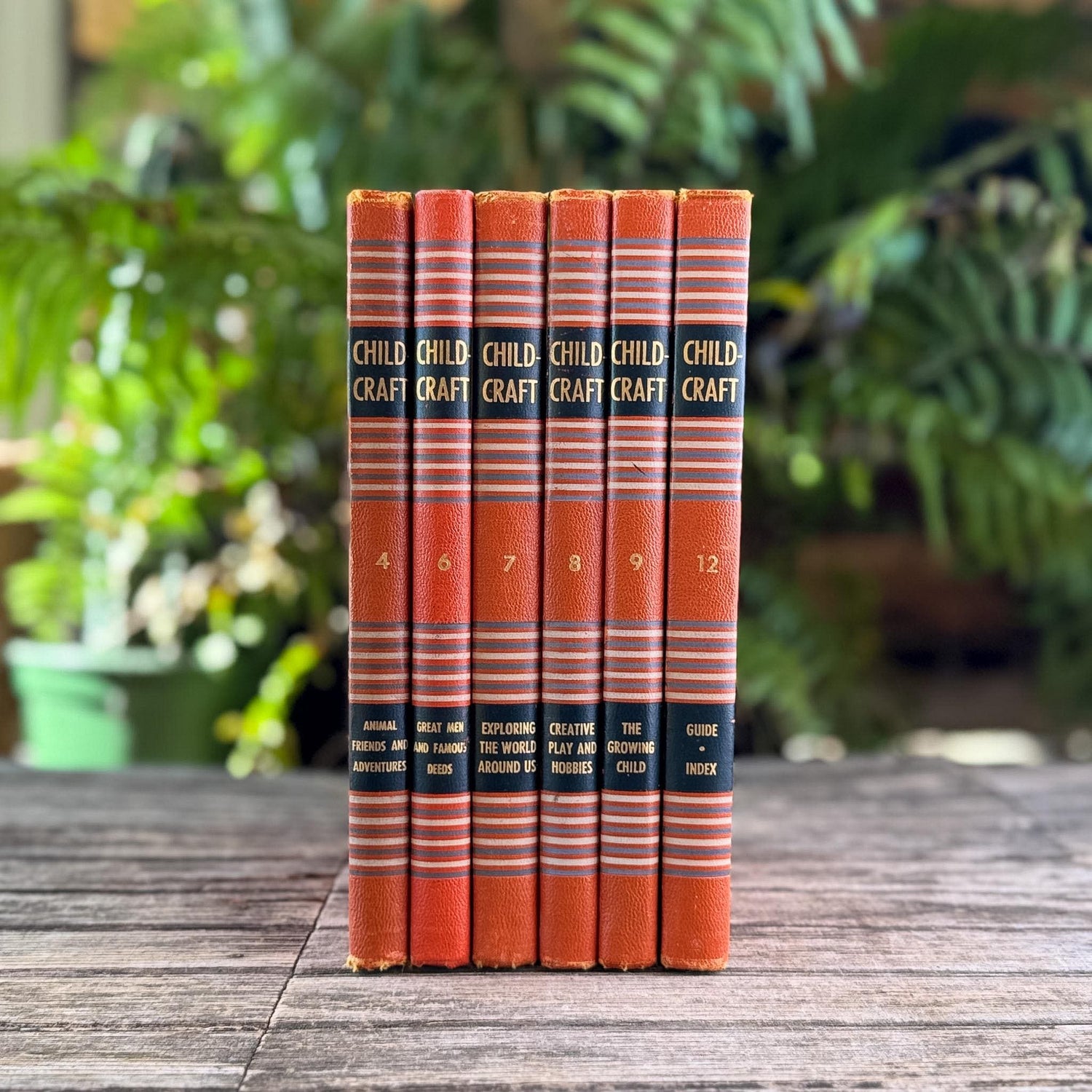 Vintage Partial 1949 Childcraft Orange and Black Mid Century Children's Reference Set - Pretty Old Books