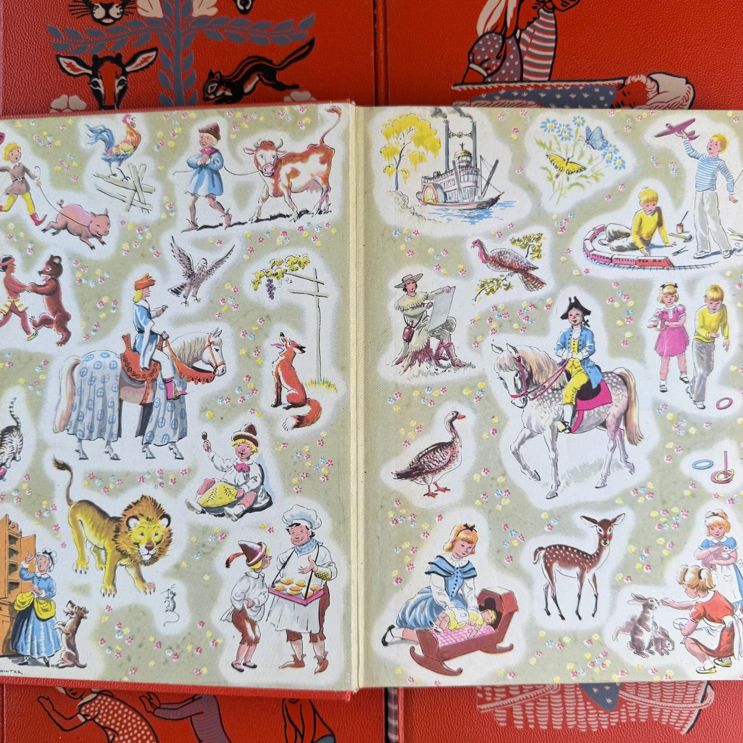 Vintage Partial 1949 Childcraft Orange and Black Mid Century Children's Reference Set - Pretty Old Books