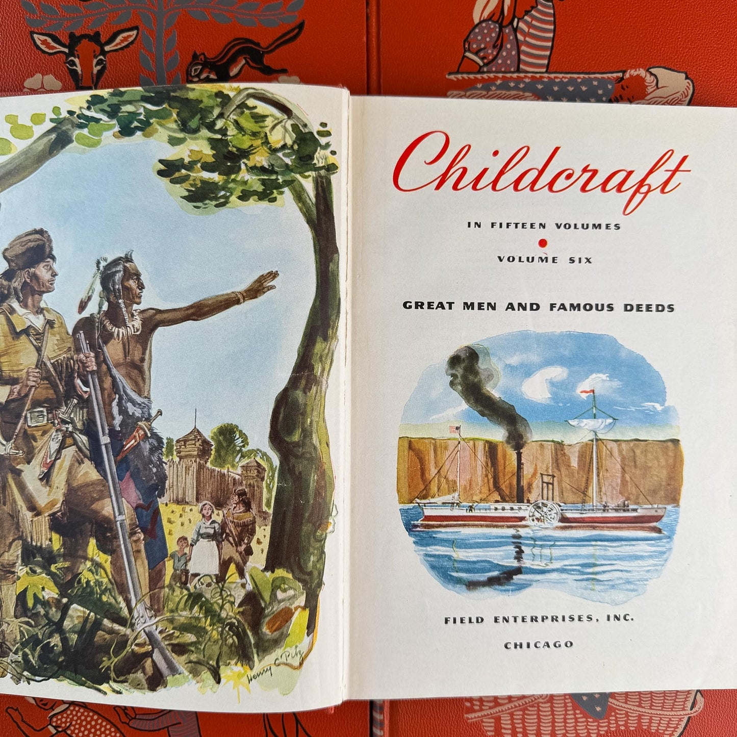 Vintage Partial 1949 Childcraft Orange and Black Mid Century Children's Reference Set - Pretty Old Books