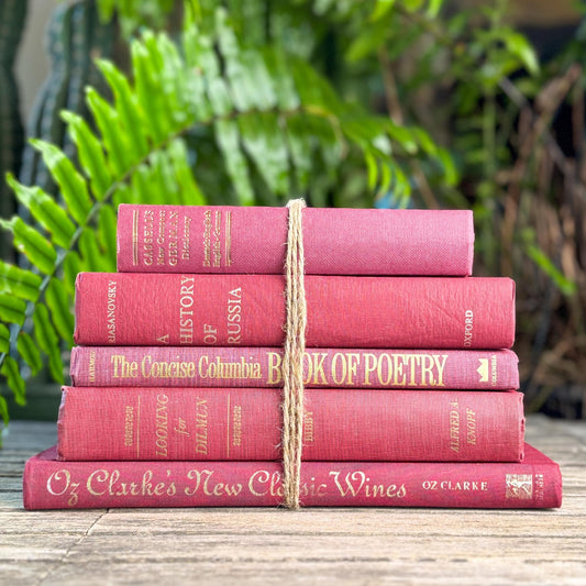Vintage Purple and Wine Red Decorative Coffee Table Book Set - Pretty Old Books