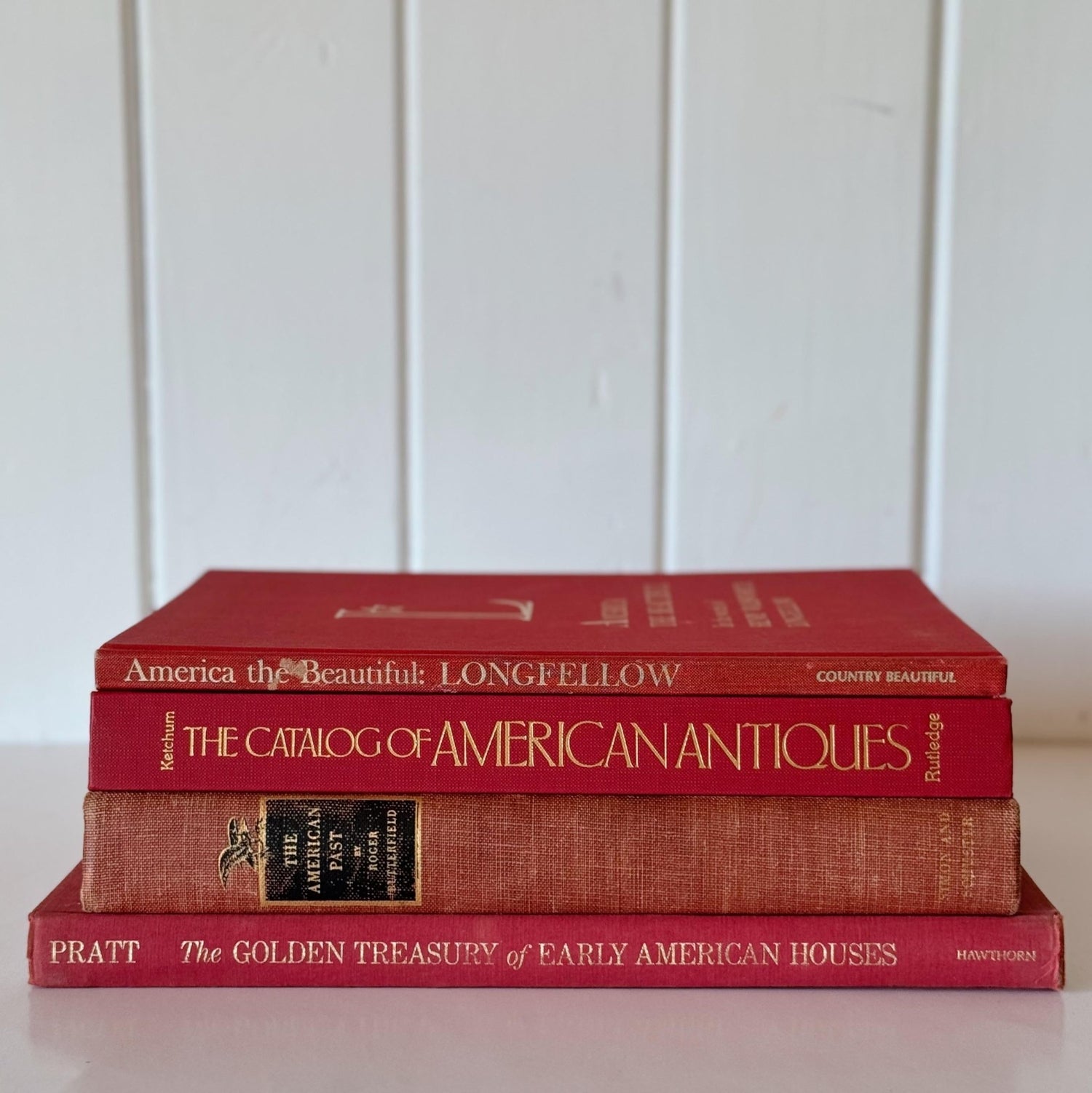 Vintage Red America Themed Coffee Table Books for Display, Books By Color, Vintage Book Set - Pretty Old Books