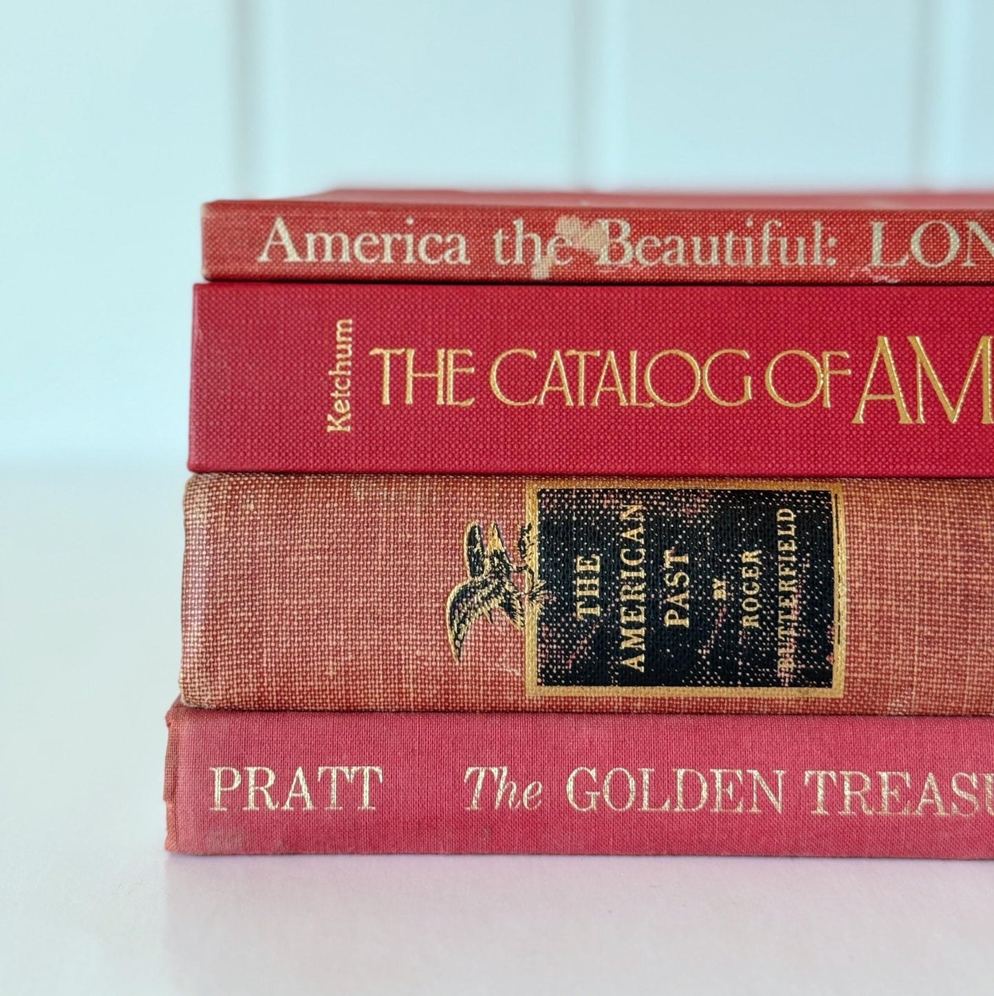 Vintage Red America Themed Coffee Table Books for Display, Books By Color, Vintage Book Set - Pretty Old Books