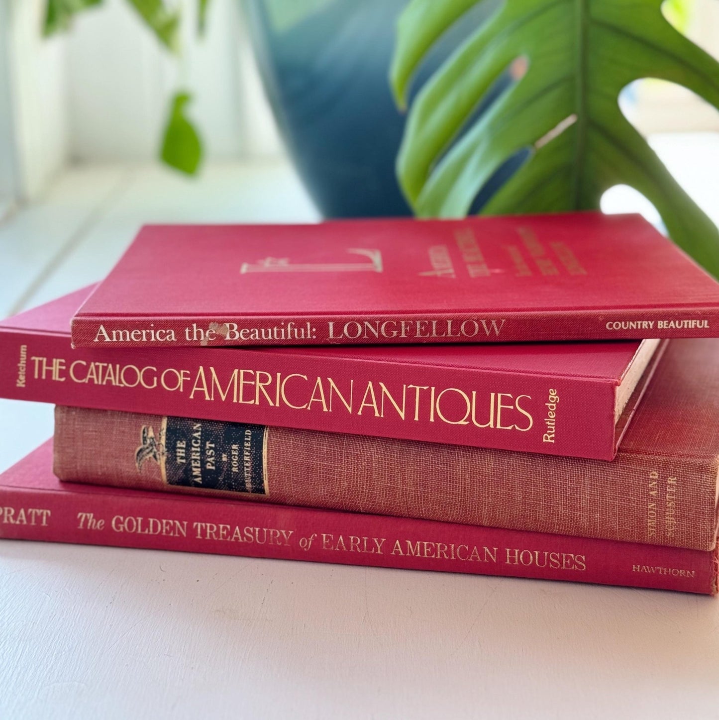 Vintage Red America Themed Coffee Table Books for Display, Books By Color, Vintage Book Set - Pretty Old Books