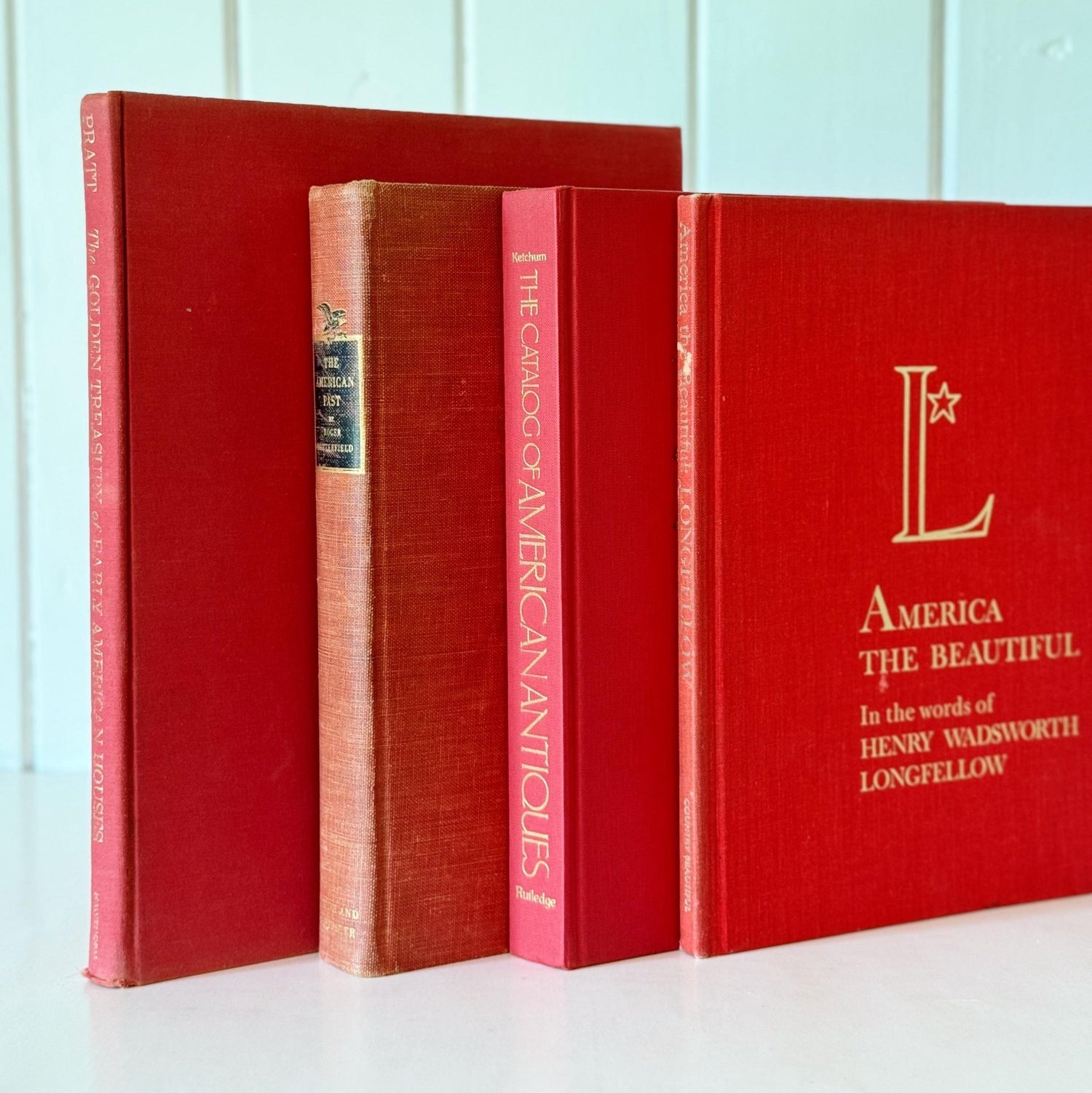 Vintage Red America Themed Coffee Table Books for Display, Books By Color, Vintage Book Set - Pretty Old Books