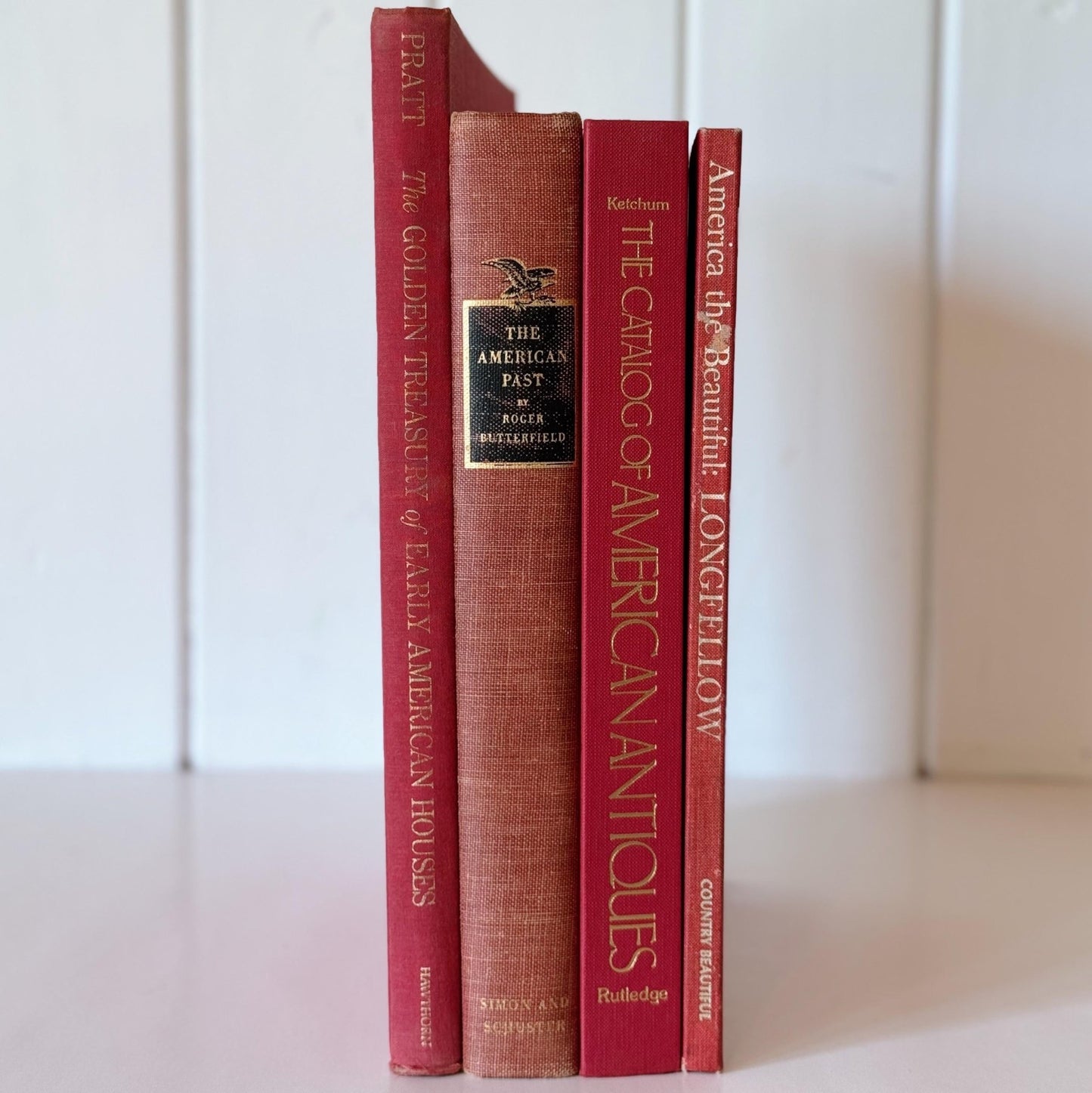 Vintage Red America Themed Coffee Table Books for Display, Books By Color, Vintage Book Set - Pretty Old Books