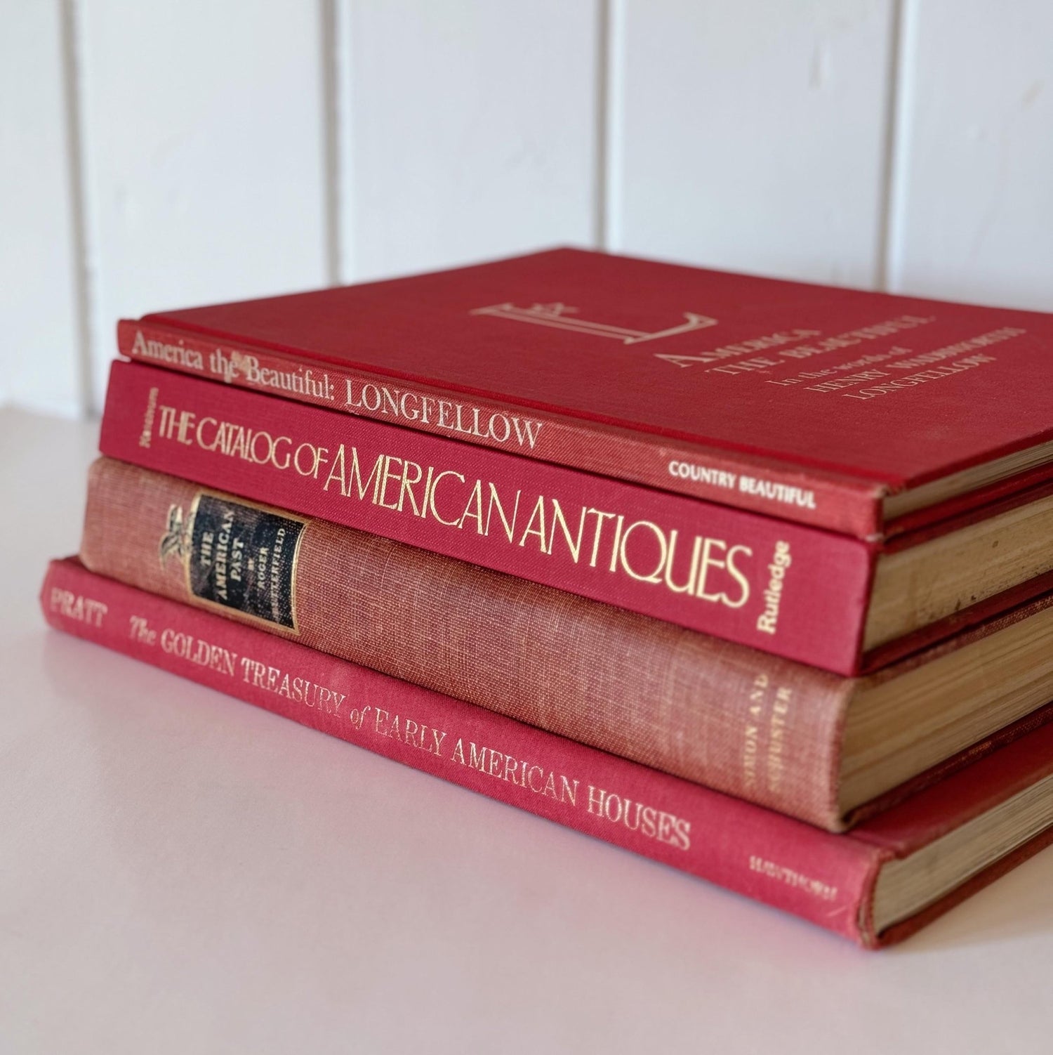 Vintage Red America Themed Coffee Table Books for Display, Books By Color, Vintage Book Set - Pretty Old Books