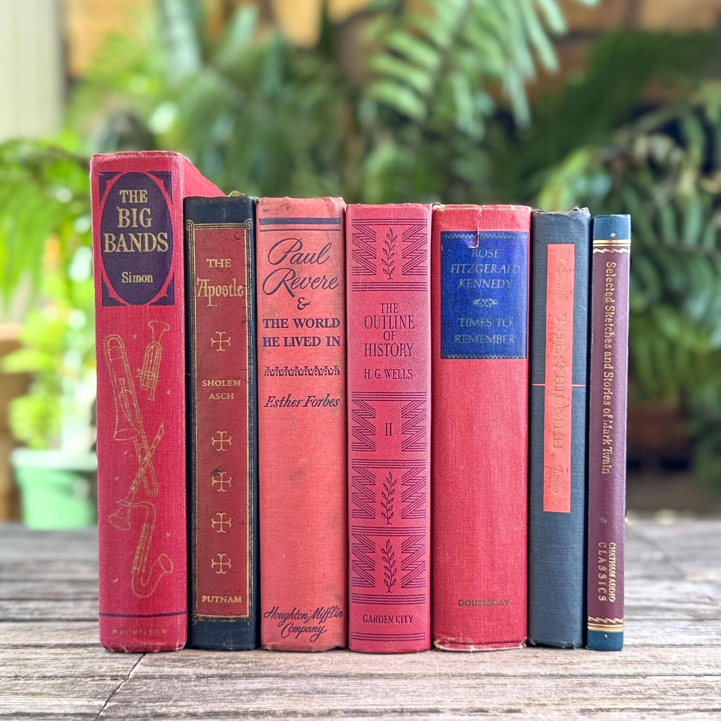Vintage Red and Blue Book Bundle For Decor, Masculine Mid-Century Americana Decor - Pretty Old Books
