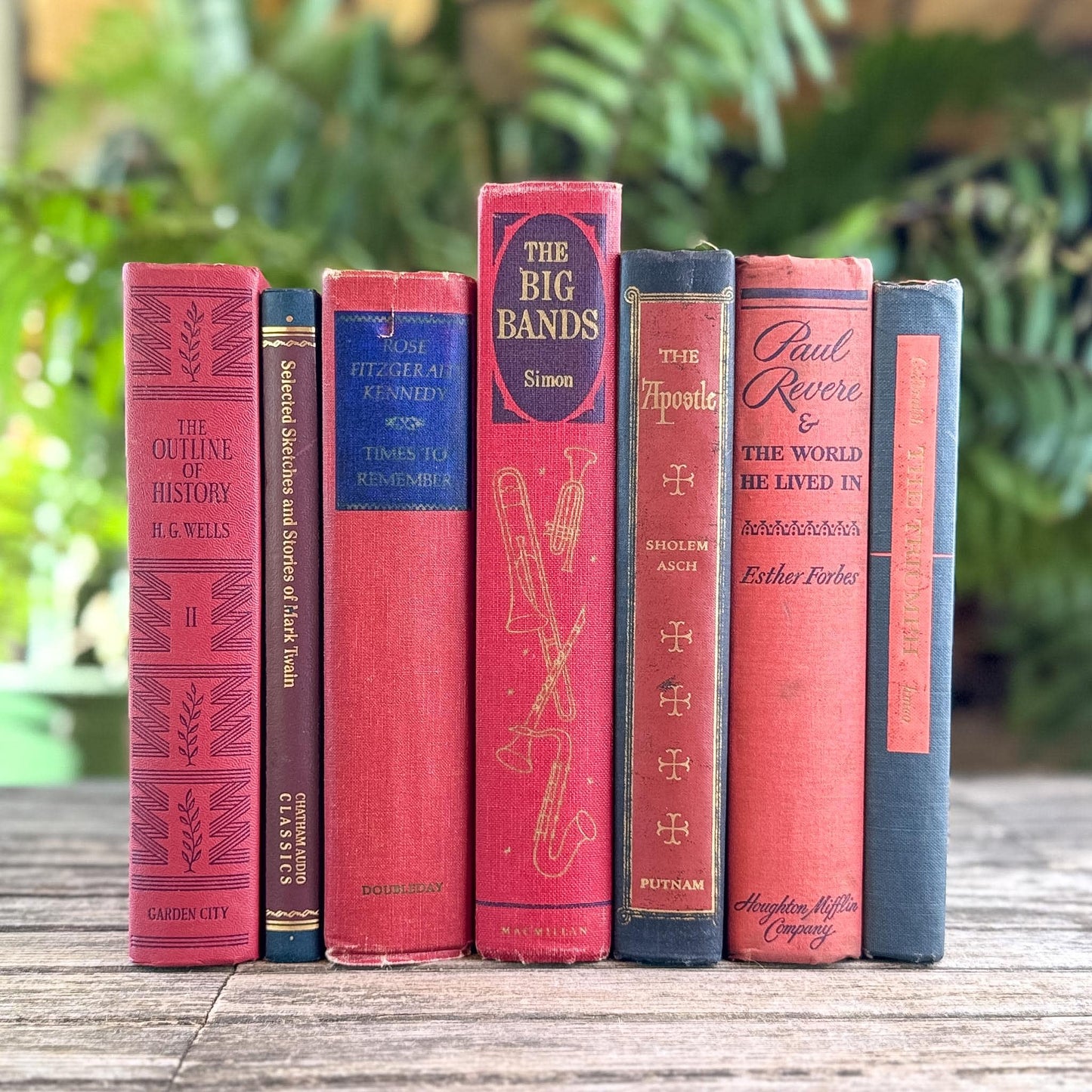 Vintage Red and Blue Book Bundle For Decor, Masculine Mid-Century Americana Decor - Pretty Old Books