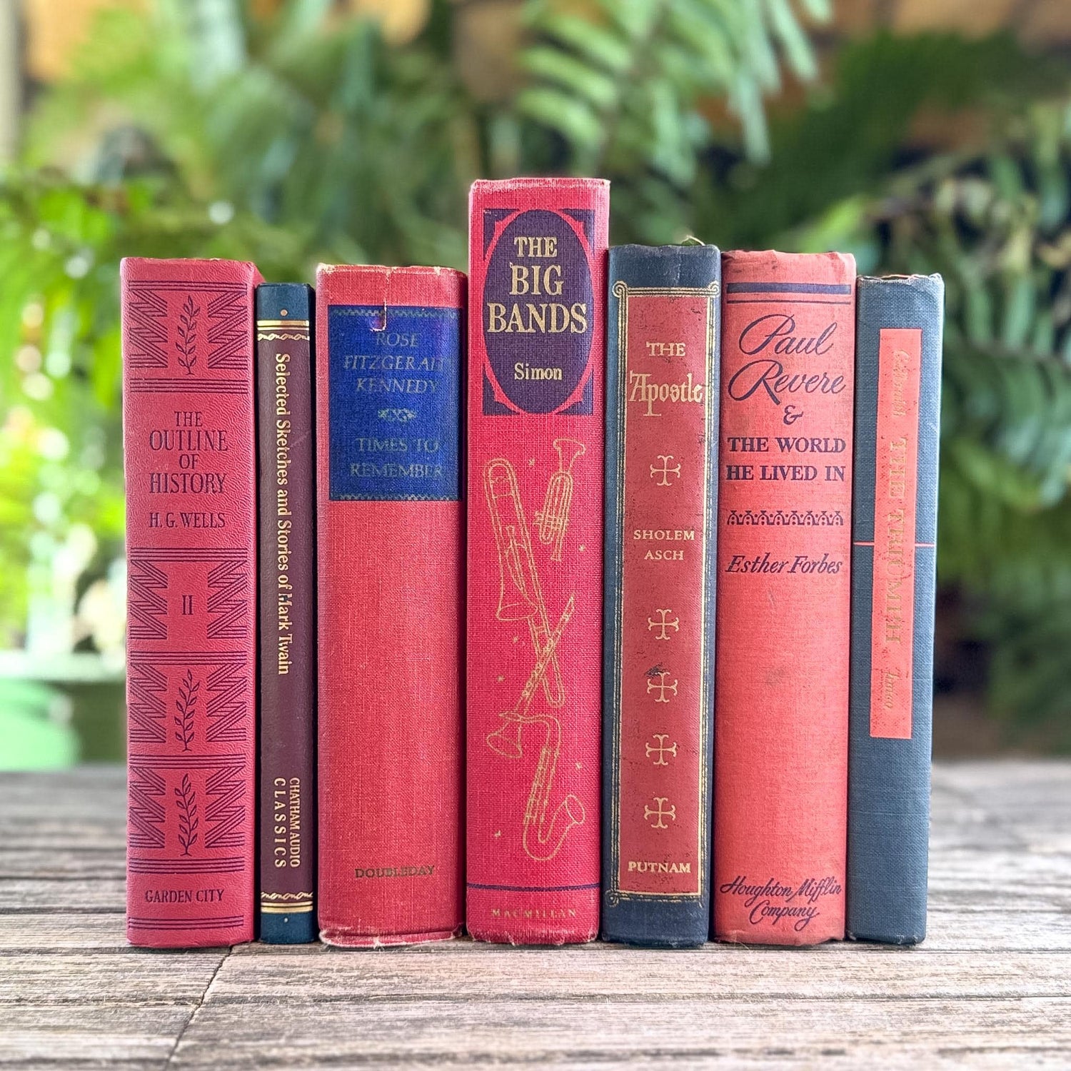 Vintage Red and Blue Book Bundle For Decor, Masculine Mid-Century Americana Decor - Pretty Old Books