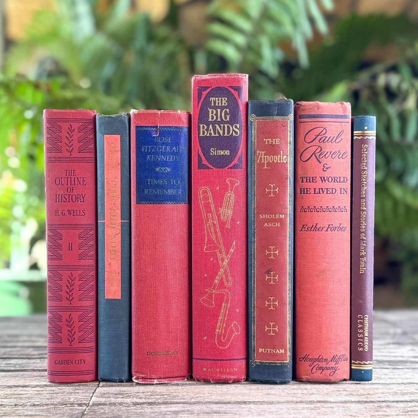Vintage Red and Blue Book Bundle For Decor, Masculine Mid-Century Americana Decor - Pretty Old Books
