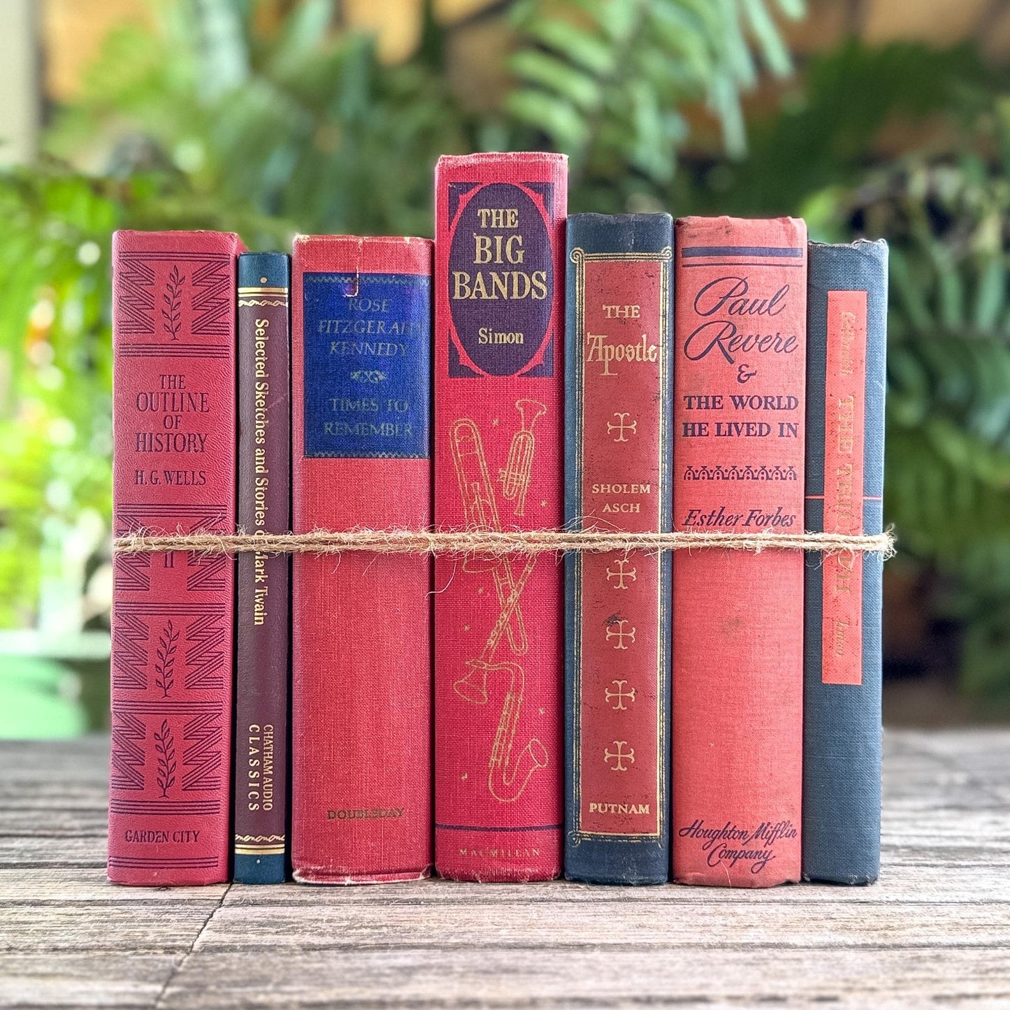 Vintage Red and Blue Book Bundle For Decor, Masculine Mid-Century Americana Decor - Pretty Old Books