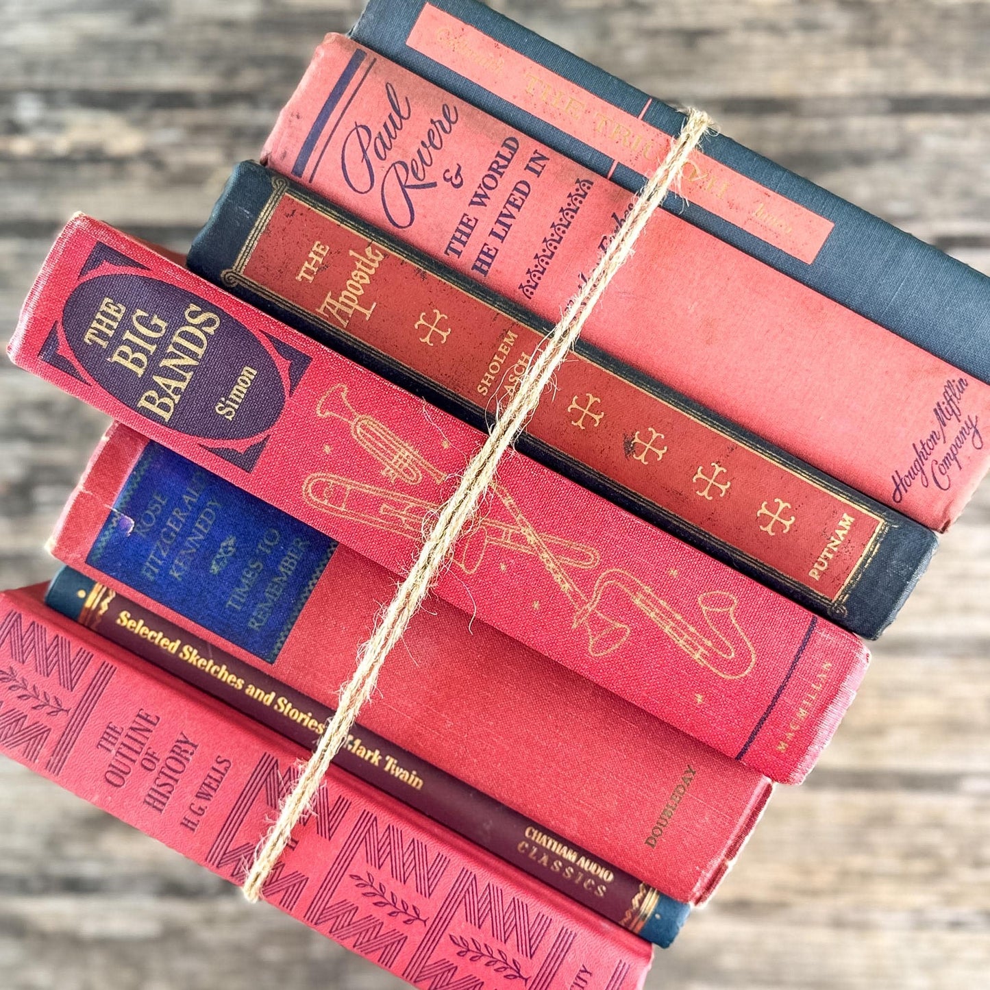 Vintage Red and Blue Book Bundle For Decor, Masculine Mid-Century Americana Decor - Pretty Old Books