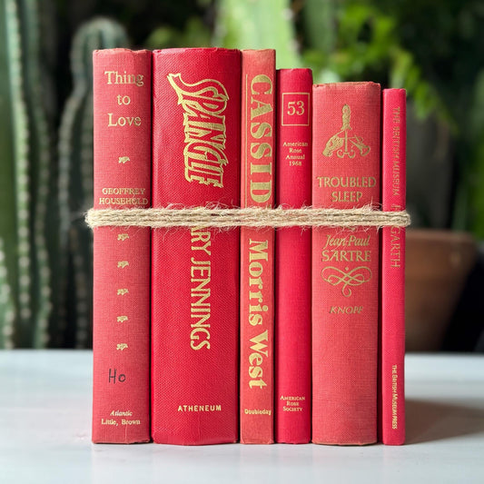 Vintage Red and Gold Books for Bookshelf Decor - Pretty Old Books
