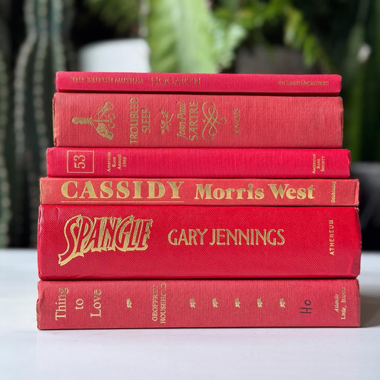 Vintage Red and Gold Books for Bookshelf Decor - Pretty Old Books