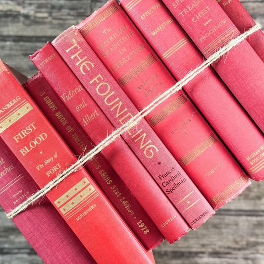 Vintage Red and Gold Books for Display - Pretty Old Books