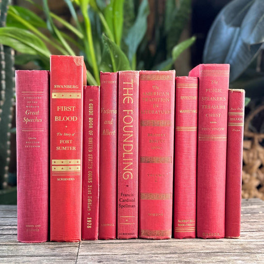 Vintage Red and Gold Books for Display - Pretty Old Books