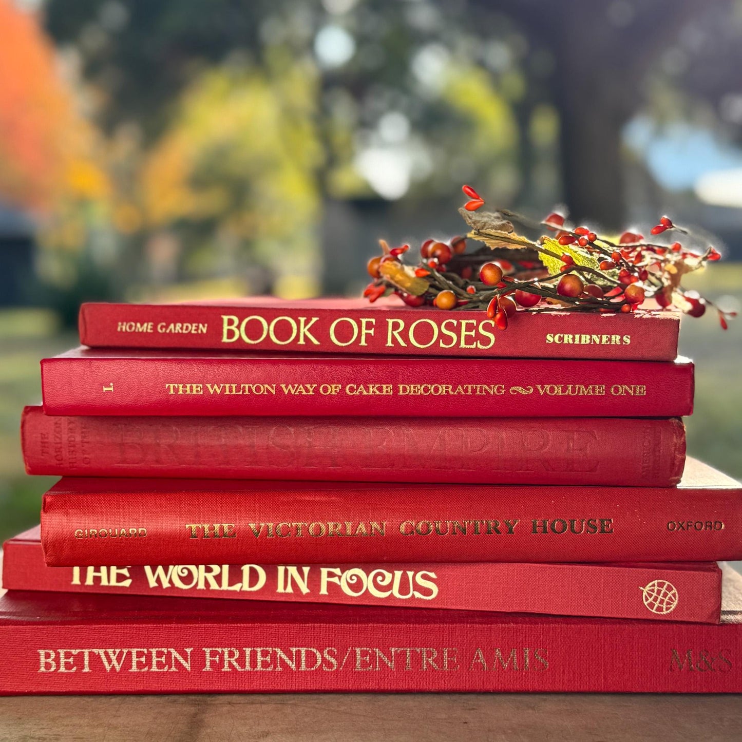 Vintage Red and Gold Coffee Table Book Bundle - Pretty Old Books