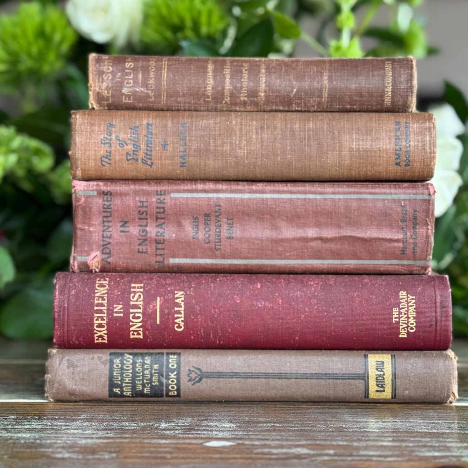 Vintage Red and Gray Literature and Poetry Book Set Dark Academia Shelf Styling - Pretty Old Books