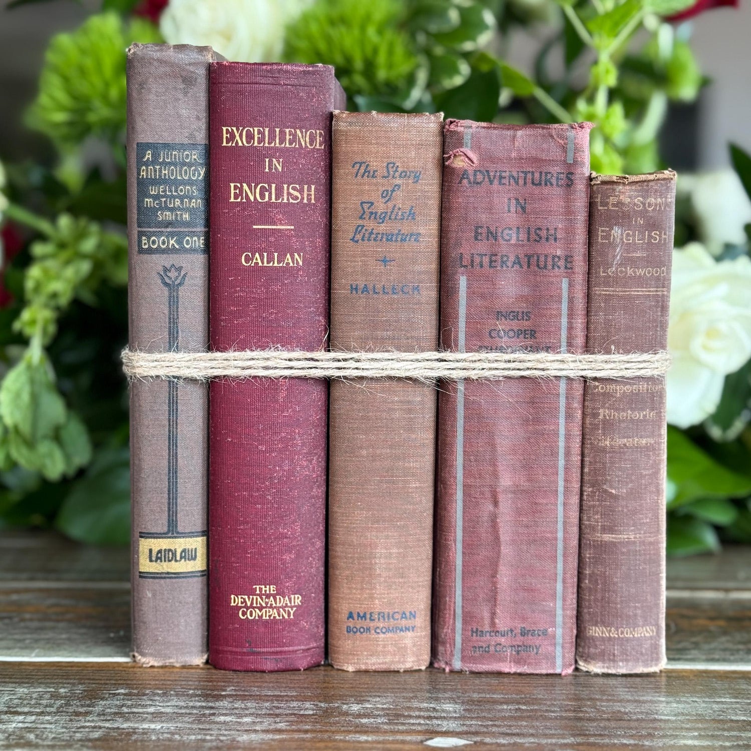 Vintage Red and Gray Literature and Poetry Book Set Dark Academia Shelf Styling - Pretty Old Books