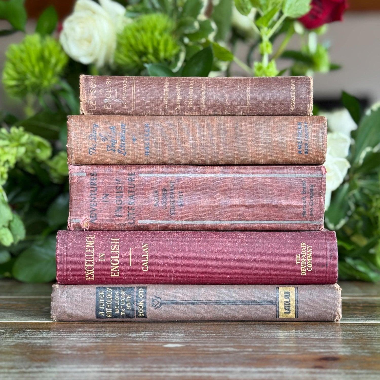 Vintage Red and Gray Literature and Poetry Book Set Dark Academia Shelf Styling - Pretty Old Books
