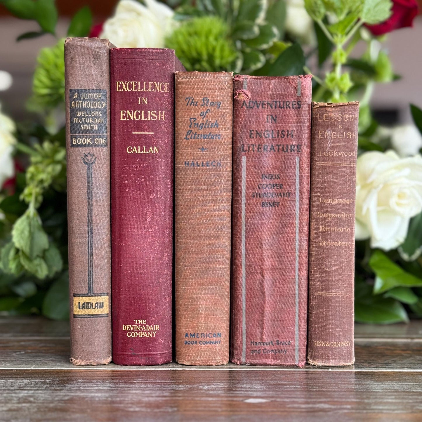 Vintage Red and Gray Literature and Poetry Book Set Dark Academia Shelf Styling - Pretty Old Books