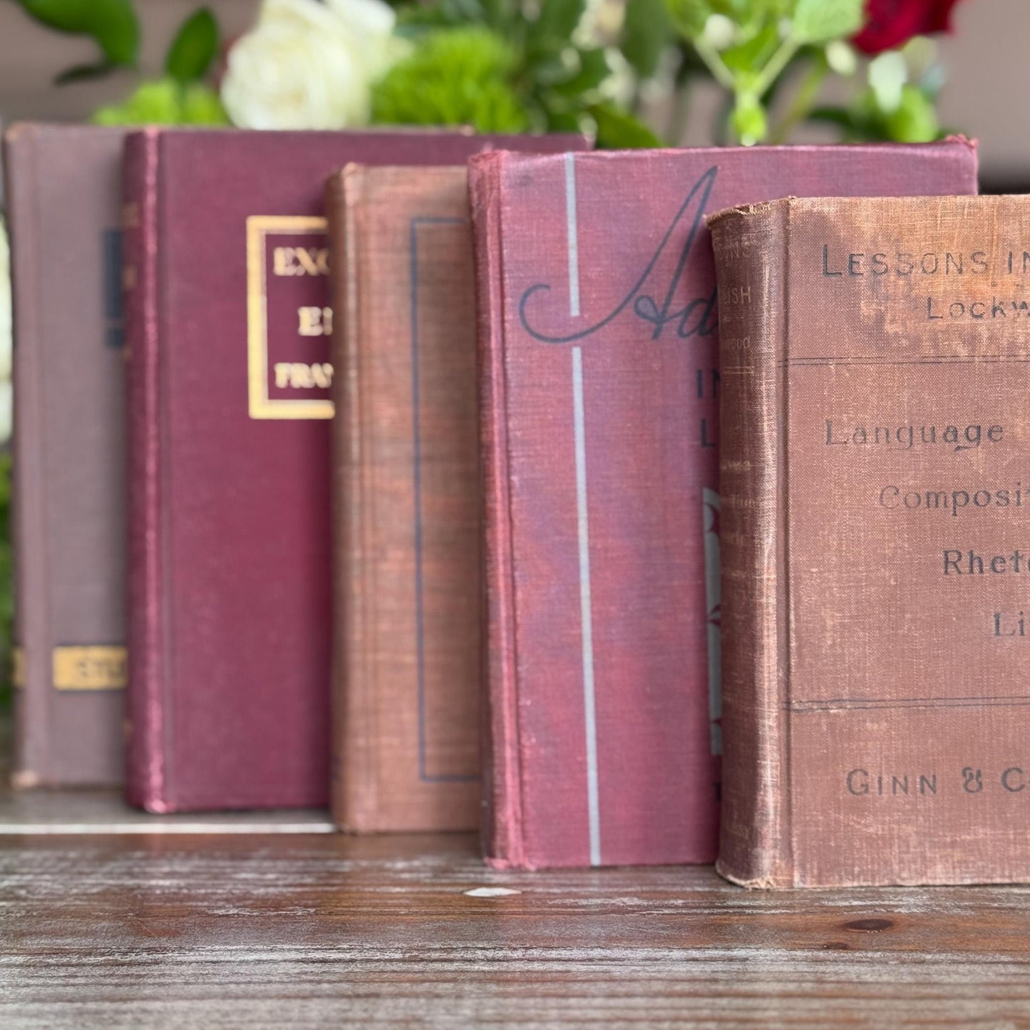 Vintage Red and Gray Literature and Poetry Book Set Dark Academia Shelf Styling - Pretty Old Books