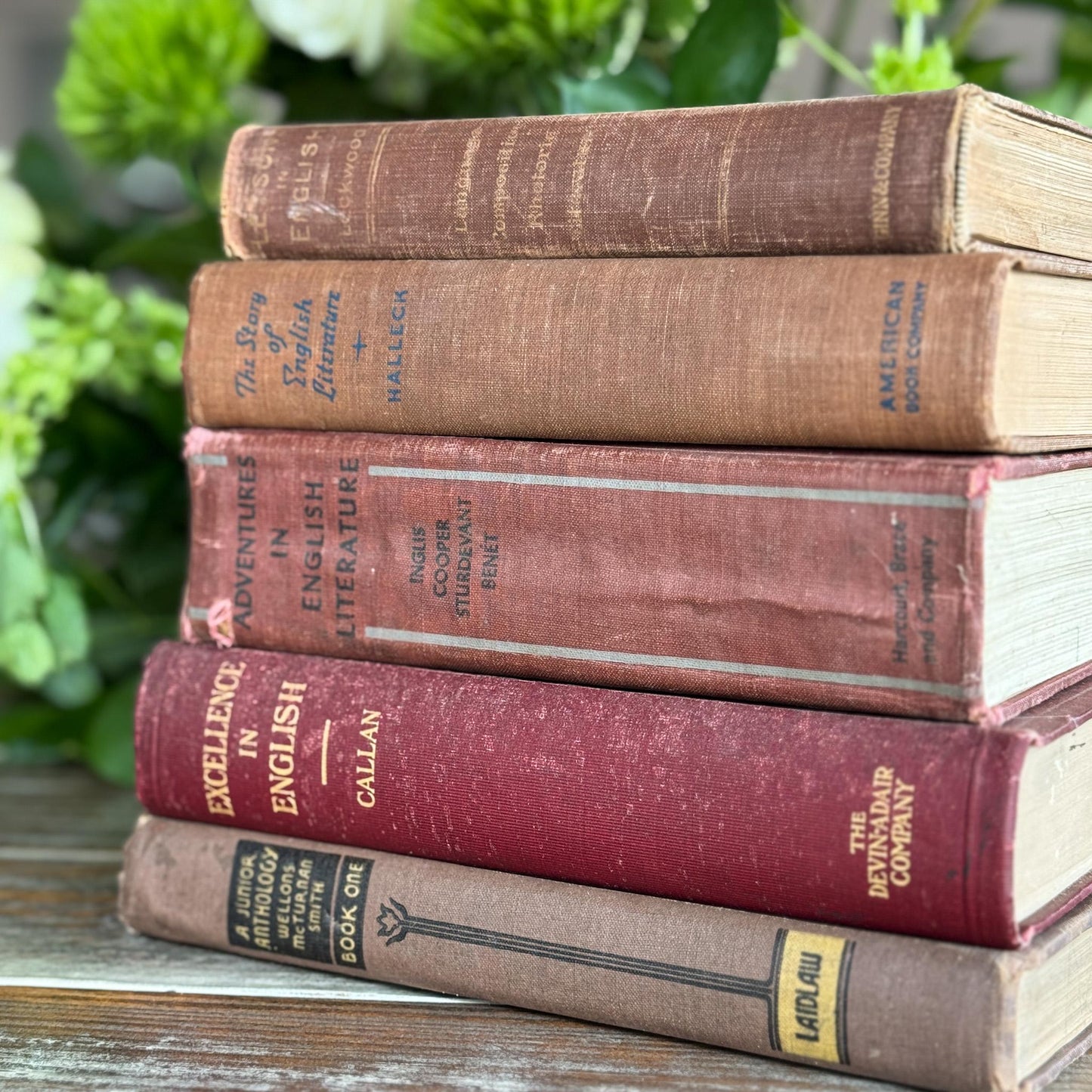 Vintage Red and Gray Literature and Poetry Book Set Dark Academia Shelf Styling - Pretty Old Books