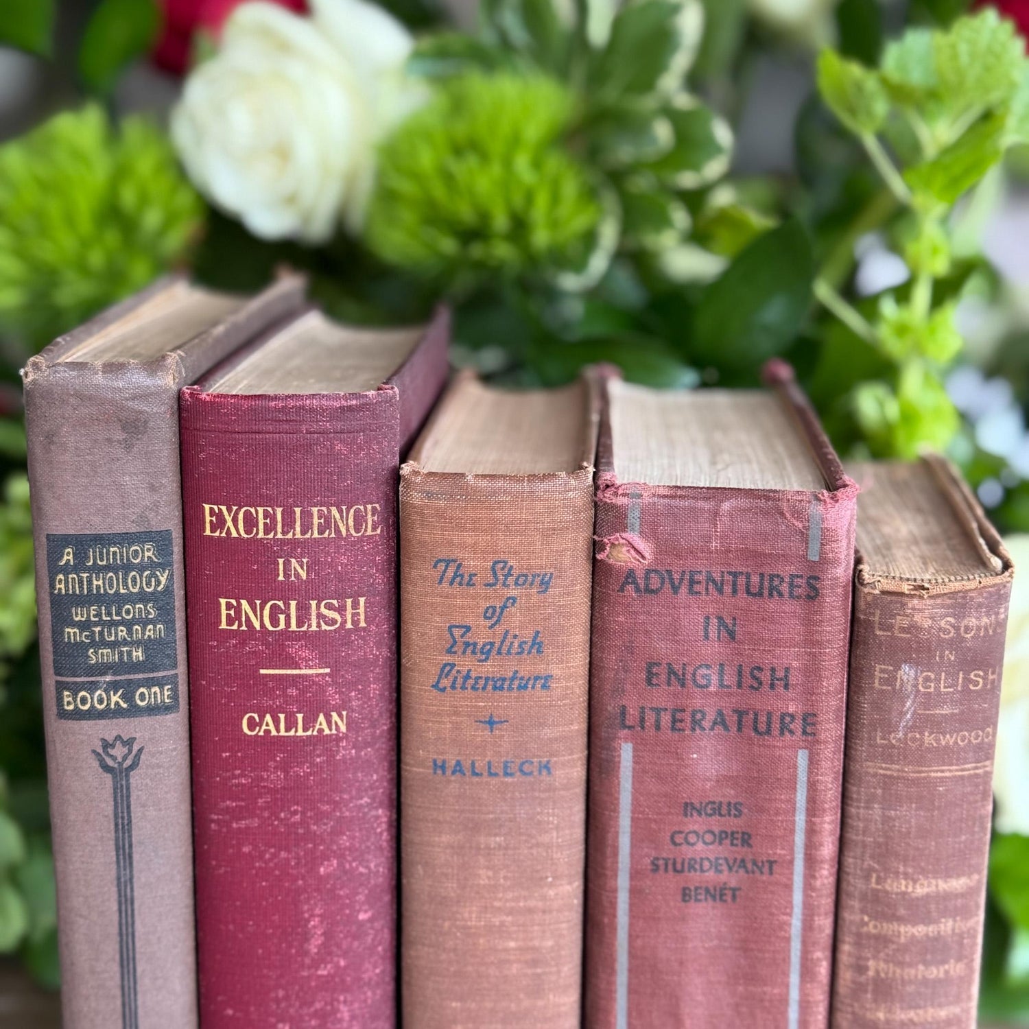Vintage Red and Gray Literature and Poetry Book Set Dark Academia Shelf Styling - Pretty Old Books
