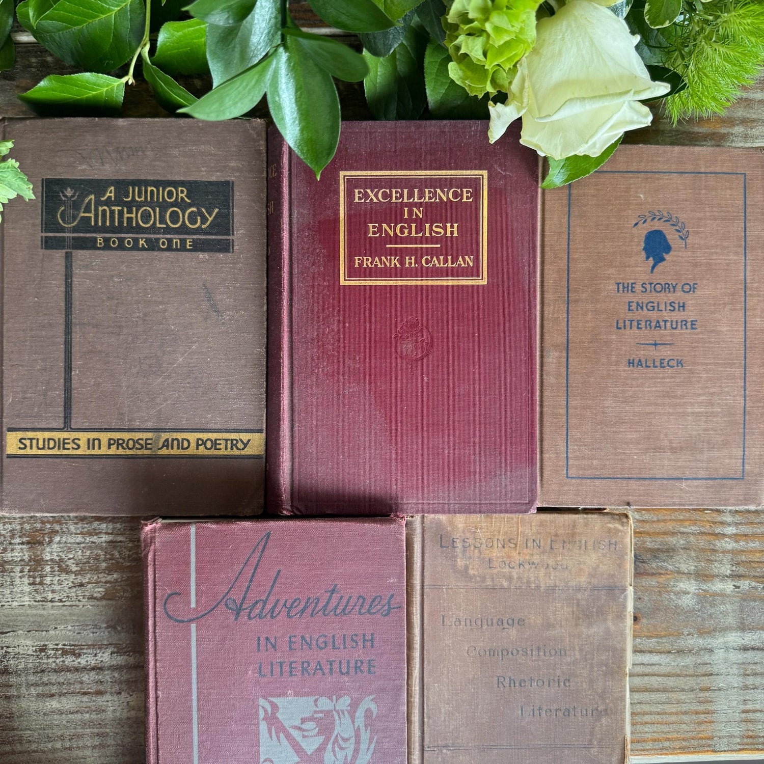 Vintage Red and Gray Literature and Poetry Book Set Dark Academia Shelf Styling - Pretty Old Books