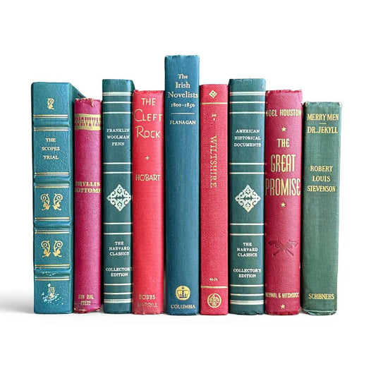 Vintage Red and Green Christmas Book Stack for Holiday Decor - Pretty Old Books