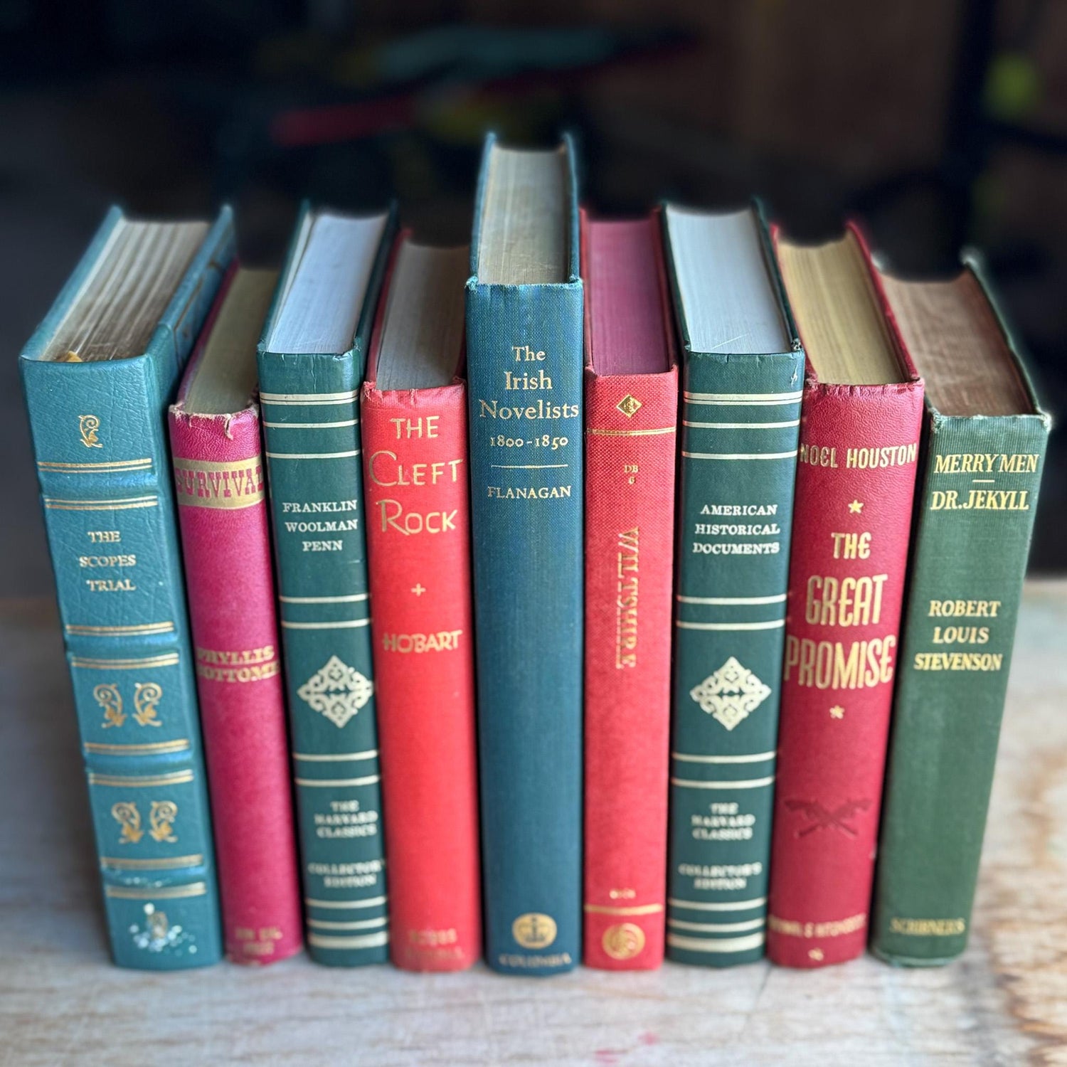Vintage Red and Green Christmas Book Stack for Holiday Decor - Pretty Old Books