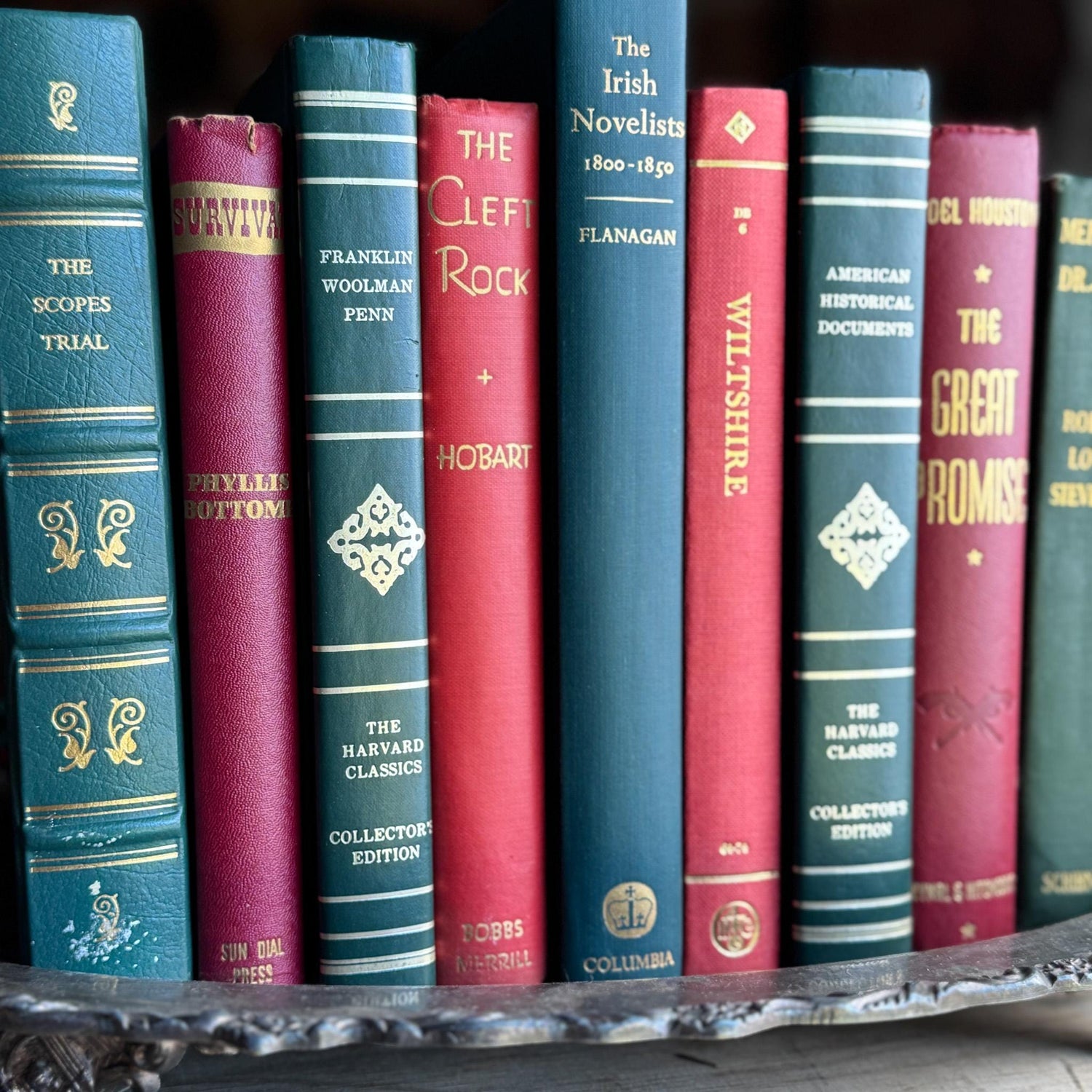 Vintage Red and Green Christmas Book Stack for Holiday Decor - Pretty Old Books