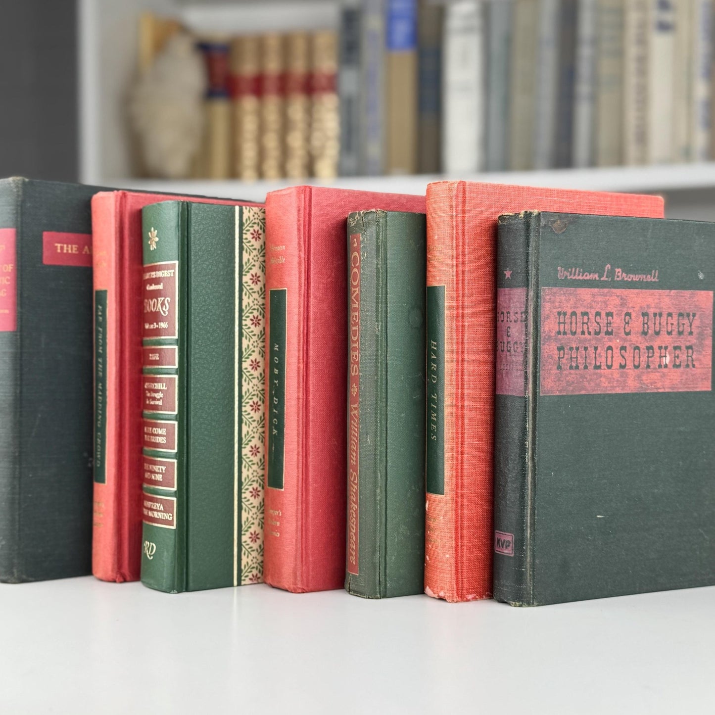 Vintage Red and Green Literature Book Bundle for Shelf Styling and Holiday Mantle Decor - Pretty Old Books