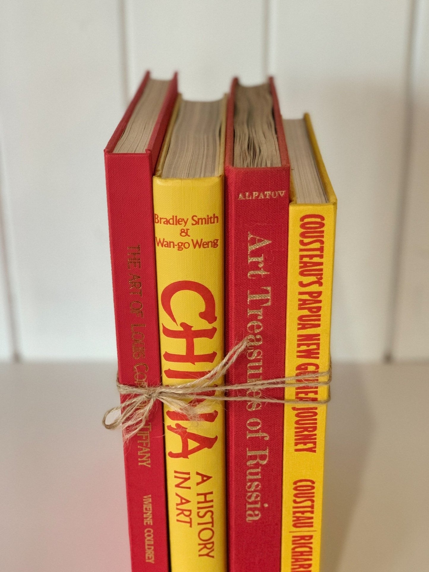 Vintage Red and Yellow Art Themed Coffee Table Book Set, Handmade Decor - Pretty Old Books