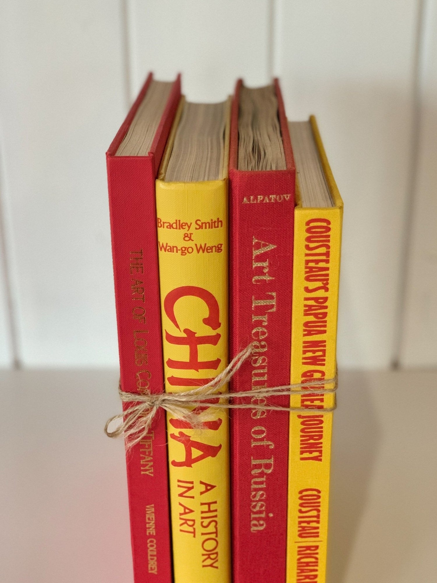 Vintage Red and Yellow Art Themed Coffee Table Book Set, Handmade Decor - Pretty Old Books