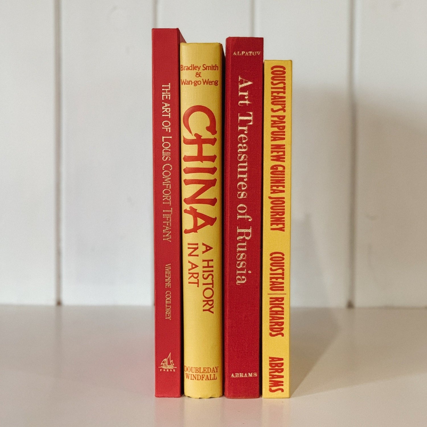 Vintage Red and Yellow Art Themed Coffee Table Book Set, Handmade Decor - Pretty Old Books