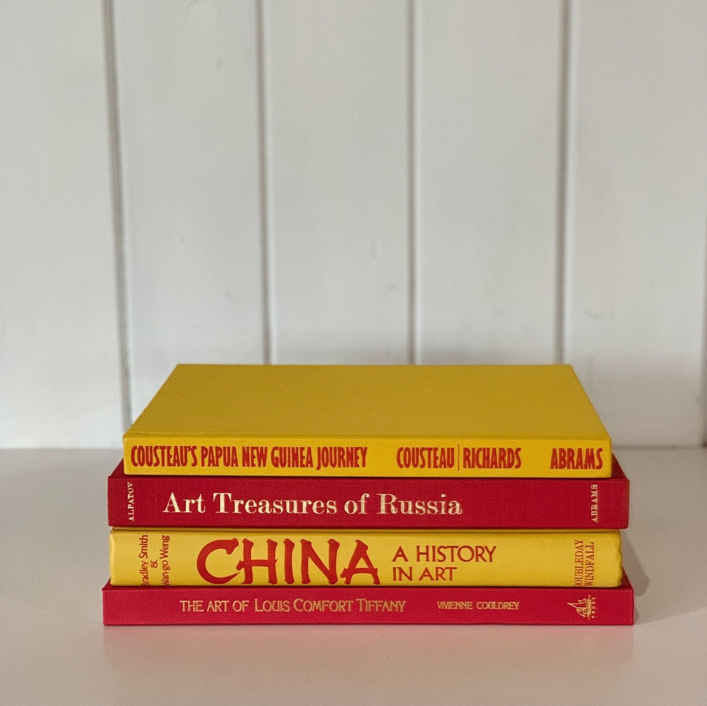 Vintage Red and Yellow Art Themed Coffee Table Book Set, Handmade Decor - Pretty Old Books