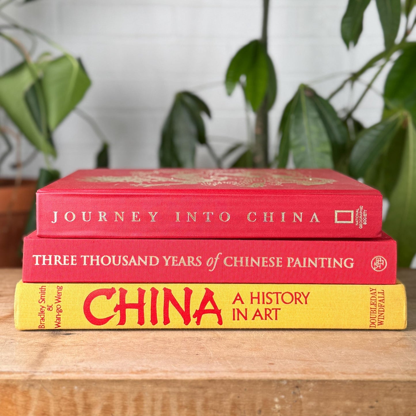 Vintage Red and Yellow China Themed Coffee Table Book Set - Pretty Old Books