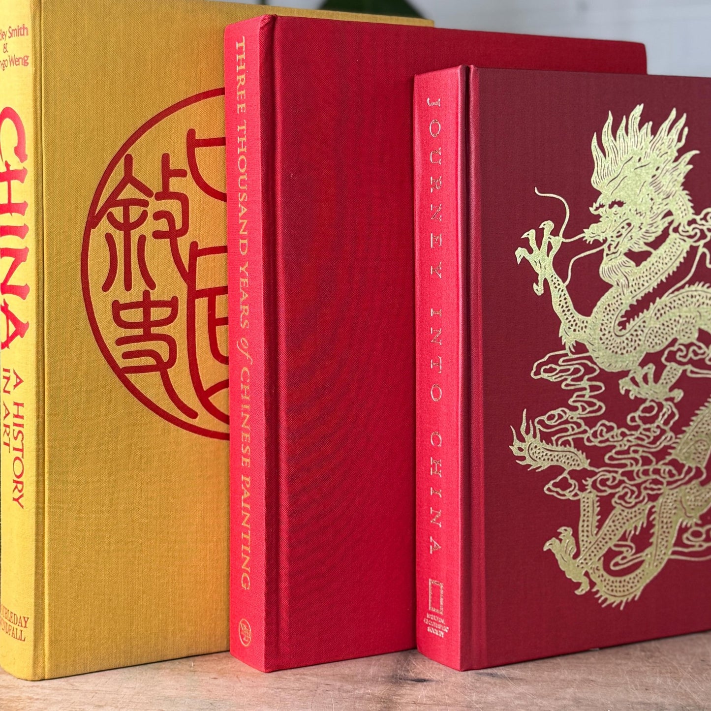 Vintage Red and Yellow China Themed Coffee Table Book Set - Pretty Old Books