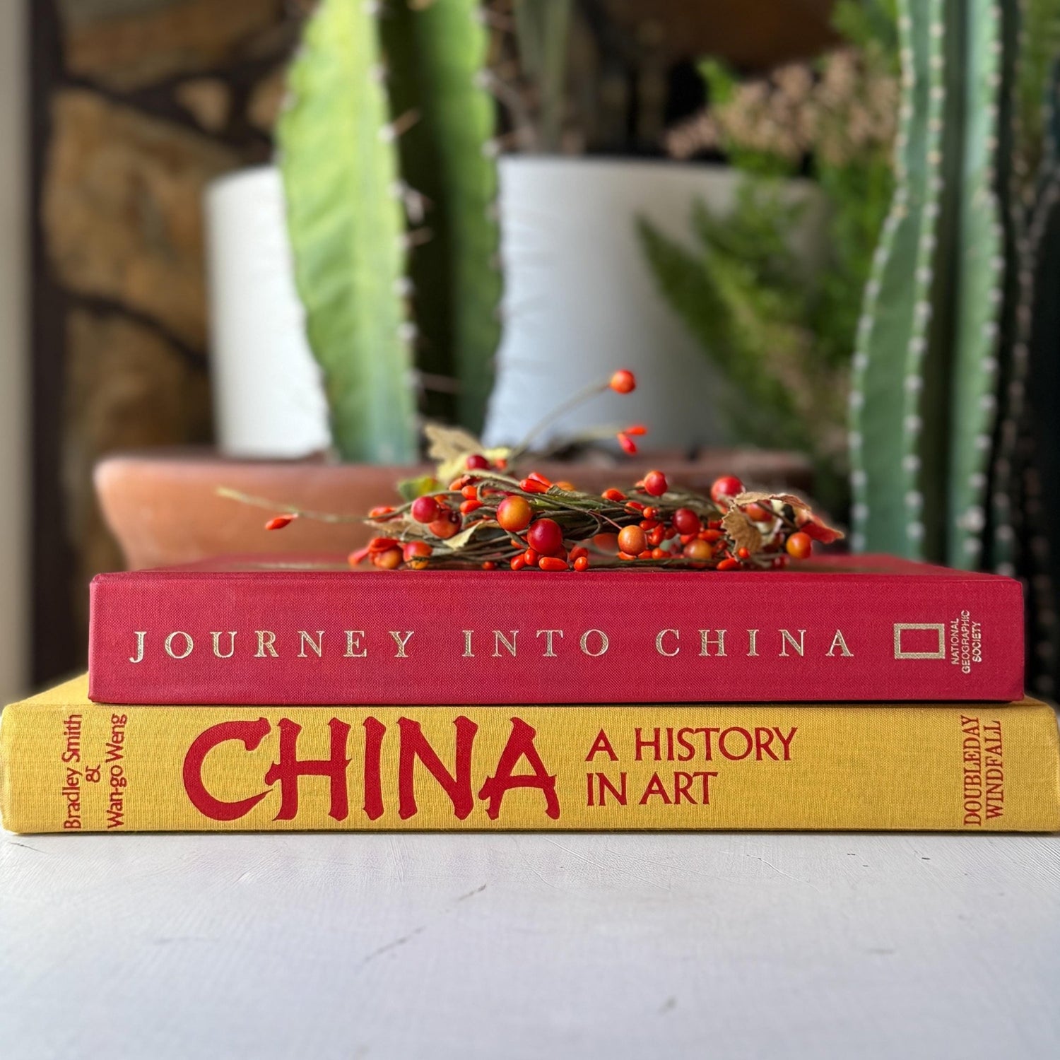Vintage Red and Yellow China Themed Coffee Table Book Set - Pretty Old Books